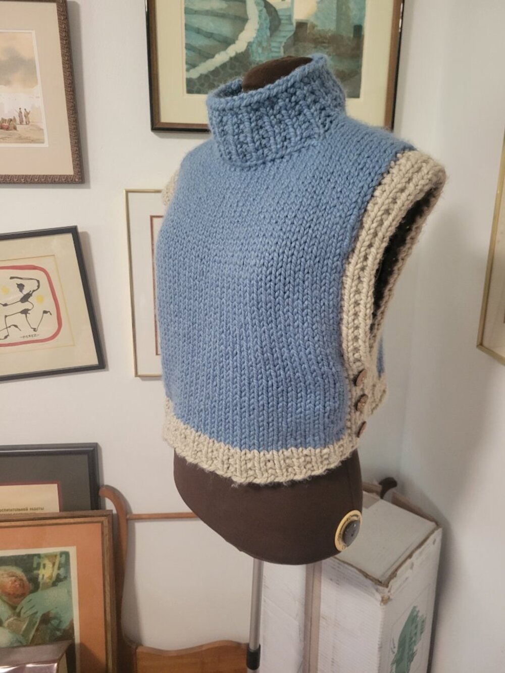 Hand Made with Love Chunky Blue Knit Vest